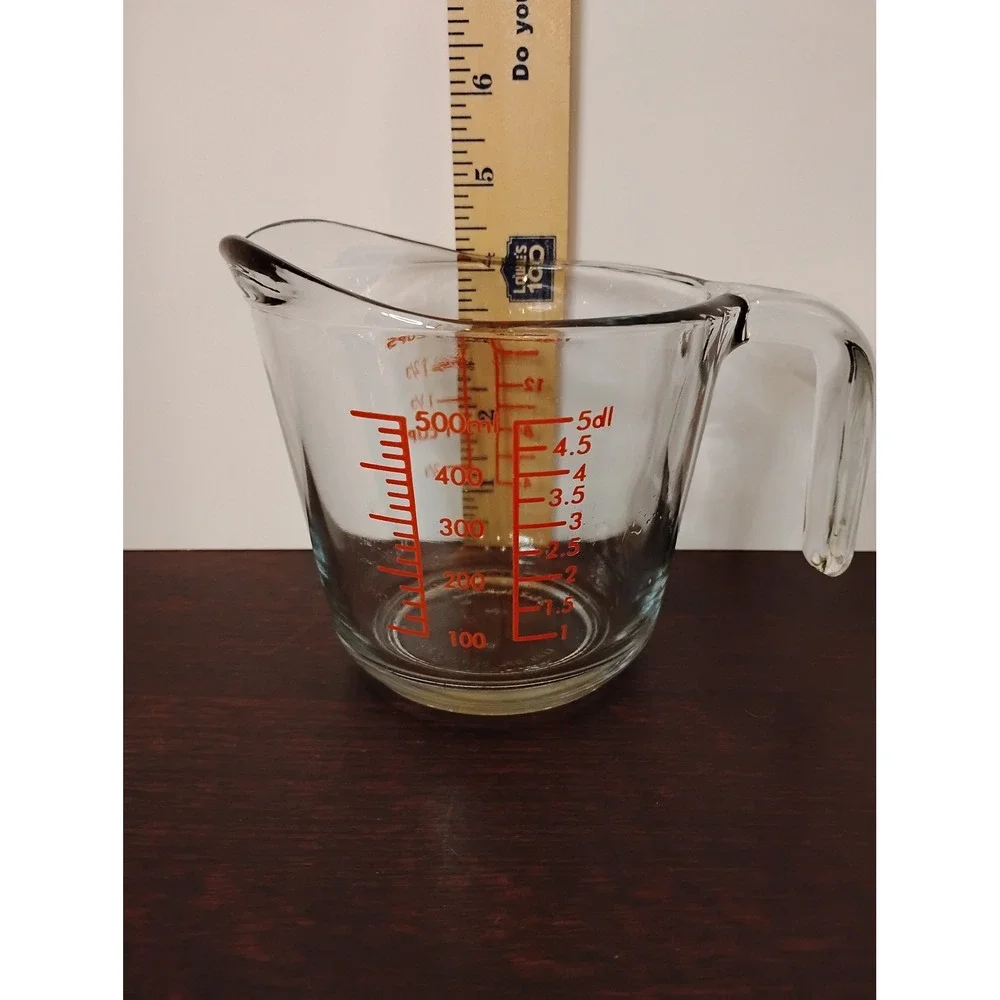 Clear Glass Measuring Cup 2 Cup 16oz 500ml Red Markings with Handle and Spout